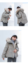 Load image into Gallery viewer, "Clearance seconds kill 436 yuan without refund or change" loose fox fur collar plaid coat down jacket female 3021