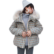 Load image into Gallery viewer, "Clearance seconds kill 436 yuan without refund or change" loose fox fur collar plaid coat down jacket female 3021