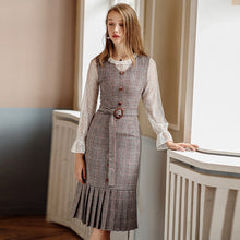 Load image into Gallery viewer, 2018 new brand women's wear round collar pleated skirt with warm temperament and light maturity dress 69377
