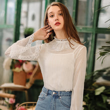 Load image into Gallery viewer, New Winter 2008 Brand Women's Horn Sleeve Pure Colour Pullover Small Shirt Temperament Lady Chiffon Blouse 59073