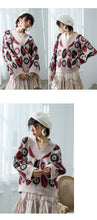 Load image into Gallery viewer, Loose Coloured Flower V-collar Bottom Jacket 851