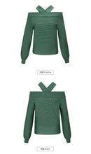 Load image into Gallery viewer, New winter 2008 women's wear pure-color shoulder-open underpants sweater temperament light-ripe knitted sweater 79093
