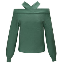 Load image into Gallery viewer, New winter 2008 women's wear pure-color shoulder-open underpants sweater temperament light-ripe knitted sweater 79093