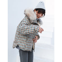 Load image into Gallery viewer, "Clearance seconds kill 436 yuan without refund or change" loose fox fur collar plaid coat down jacket female 3021