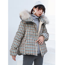 Load image into Gallery viewer, "Clearance seconds kill 436 yuan without refund or change" loose fox fur collar plaid coat down jacket female 3021