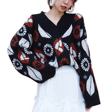 Load image into Gallery viewer, Loose Coloured Flower V-collar Bottom Jacket 851