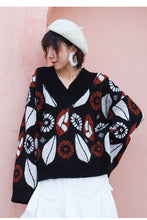 Load image into Gallery viewer, Loose Coloured Flower V-collar Bottom Jacket 851
