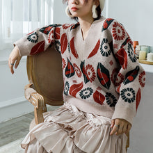 Load image into Gallery viewer, Loose Coloured Flower V-collar Bottom Jacket 851
