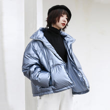Load image into Gallery viewer, 2018 New Korean version of high collar short bread clothing thickened thin coat bright white duck down jacket 3009