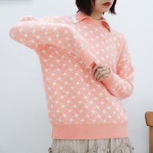Load image into Gallery viewer, A sweater for women 2018 autumn and winter sable plaid long sleeve sweater fresh lapel sweater women 5173