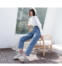 Load image into Gallery viewer, Straight casual pants with high waist and 9 minutes jeans 8572