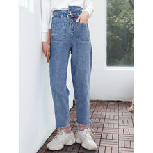 Load image into Gallery viewer, Straight casual pants with high waist and 9 minutes jeans 8572