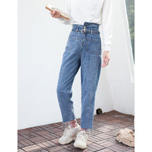 Load image into Gallery viewer, Straight casual pants with high waist and 9 minutes jeans 8572