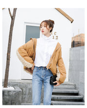 Load image into Gallery viewer, [Clearing the warehouse and killing 69 yuan per second without refund or exchange] Women's warm short cotton jacket 2276 with lamb wool and cotton clothes spliced together