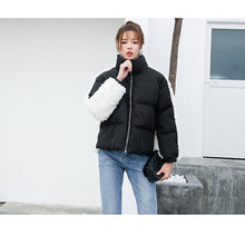 Load image into Gallery viewer, [Clearing the warehouse and killing 69 yuan per second without refund or exchange] Women's warm short cotton jacket 2276 with lamb wool and cotton clothes spliced together