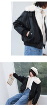 Load image into Gallery viewer, Fall/winter 2018 new short slim cotton-padded clothes loose PU leather student rabbit fur jacket motorcycle jacket 3065