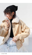 Load image into Gallery viewer, Fall/winter 2018 new short slim cotton-padded clothes loose PU leather student rabbit fur jacket motorcycle jacket 3065