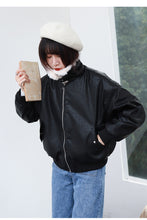 Load image into Gallery viewer, Fall/winter 2018 new short slim cotton-padded clothes loose PU leather student rabbit fur jacket motorcycle jacket 3065