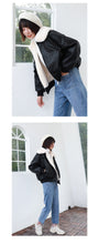 Load image into Gallery viewer, Fall/winter 2018 new short slim cotton-padded clothes loose PU leather student rabbit fur jacket motorcycle jacket 3065