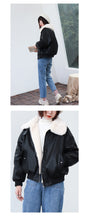 Load image into Gallery viewer, Fall/winter 2018 new short slim cotton-padded clothes loose PU leather student rabbit fur jacket motorcycle jacket 3065