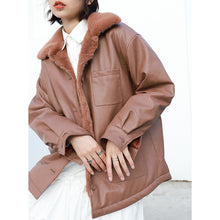 Load image into Gallery viewer, Leather women's short 2018 winter wild loose velvet mink coat motorcycle jacket 3071
