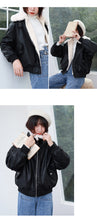 Load image into Gallery viewer, Fall/winter 2018 new short slim cotton-padded clothes loose PU leather student rabbit fur jacket motorcycle jacket 3065