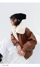 Load image into Gallery viewer, Fall/winter 2018 new short slim cotton-padded clothes loose PU leather student rabbit fur jacket motorcycle jacket 3065