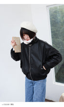 Load image into Gallery viewer, Fall/winter 2018 new short slim cotton-padded clothes loose PU leather student rabbit fur jacket motorcycle jacket 3065