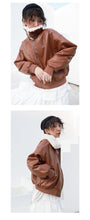 Load image into Gallery viewer, Fall/winter 2018 new short slim cotton-padded clothes loose PU leather student rabbit fur jacket motorcycle jacket 3065