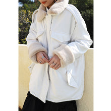 Load image into Gallery viewer, Corduroy jacket, rabbit hair collar, thicker cotton overcoat 3051