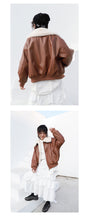 Load image into Gallery viewer, Fall/winter 2018 new short slim cotton-padded clothes loose PU leather student rabbit fur jacket motorcycle jacket 3065