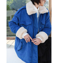 Load image into Gallery viewer, Corduroy jacket, rabbit hair collar, thicker cotton overcoat 3051
