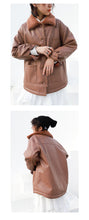 Load image into Gallery viewer, Leather women's short 2018 winter wild loose velvet mink coat motorcycle jacket 3071