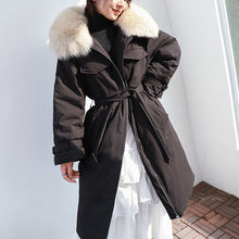 Load image into Gallery viewer, In the winter of 2018, the new Korean version of fur collar hooded down jacket women thickened white duck down long down jacket women 3038