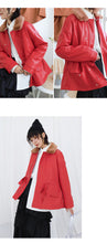 Load image into Gallery viewer, [clearance second kills 218] Korean version of wool collar plus plush women's leather jacket loose rope jacket PU leather jacket 3070
