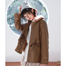 Load image into Gallery viewer, [clearance second kills 218] Korean version of wool collar plus plush women's leather jacket loose rope jacket PU leather jacket 3070