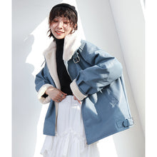 Load image into Gallery viewer, "Clearance seconds kill" winter fur collar locomotive clothing plus velvet women's jacket coat loose leather women 3069