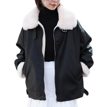 Load image into Gallery viewer, "Clearance seconds kill" winter fur collar locomotive clothing plus velvet women's jacket coat loose leather women 3069