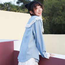 Load image into Gallery viewer, 2019 Korean women's retro doll collar shirt women Joker long sleeve fresh art denim shirt women 8052