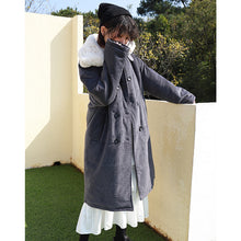 Load image into Gallery viewer, Corduroy jacket, rabbit hair collar, long cotton dress, woman 3068