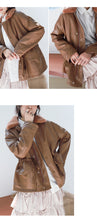 Load image into Gallery viewer, [clearance second kills 218] Korean version of wool collar plus plush women's leather jacket loose rope jacket PU leather jacket 3070
