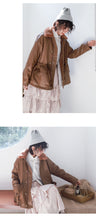 Load image into Gallery viewer, [clearance second kills 218] Korean version of wool collar plus plush women's leather jacket loose rope jacket PU leather jacket 3070
