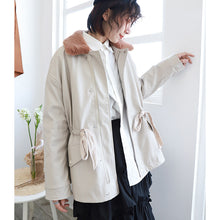 Load image into Gallery viewer, [clearance second kills 218] Korean version of wool collar plus plush women's leather jacket loose rope jacket PU leather jacket 3070