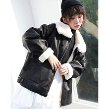 Load image into Gallery viewer, "Clearance seconds kill" winter fur collar locomotive clothing plus velvet women's jacket coat loose leather women 3069