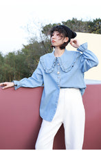 Load image into Gallery viewer, "The end of the season seconds kill 78 yuan does not return does not change" doll collar Pearl button art shirt horn cowboy shirt 1036