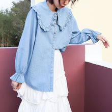 Load image into Gallery viewer, "The end of the season seconds kill 78 yuan does not return does not change" doll collar Pearl button art shirt horn cowboy shirt 1036