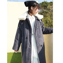 Load image into Gallery viewer, Corduroy jacket, rabbit hair collar, long cotton dress, woman 3068
