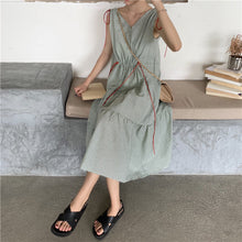 Load image into Gallery viewer, 2019 new mesh dress women sleeveless temperament small fresh drawstring strap vest dress 9809
