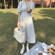 Load image into Gallery viewer, New women's dress of 2019 V-neck, short sleeve, plaid, retro foam sleeve, loose waist tie dress