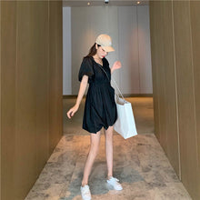 Load image into Gallery viewer, 2019 new Korean version of solid color bubble sleeve wrinkle irregular dress fashion design slim skirt 9935